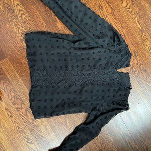 Black, Embroidered Sheer Sleeve Blouse